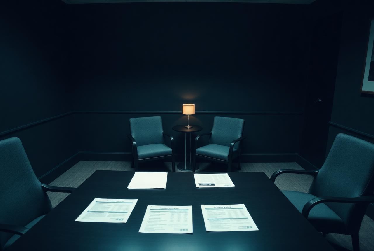 Professional consultation office with financial documents on a dark desk